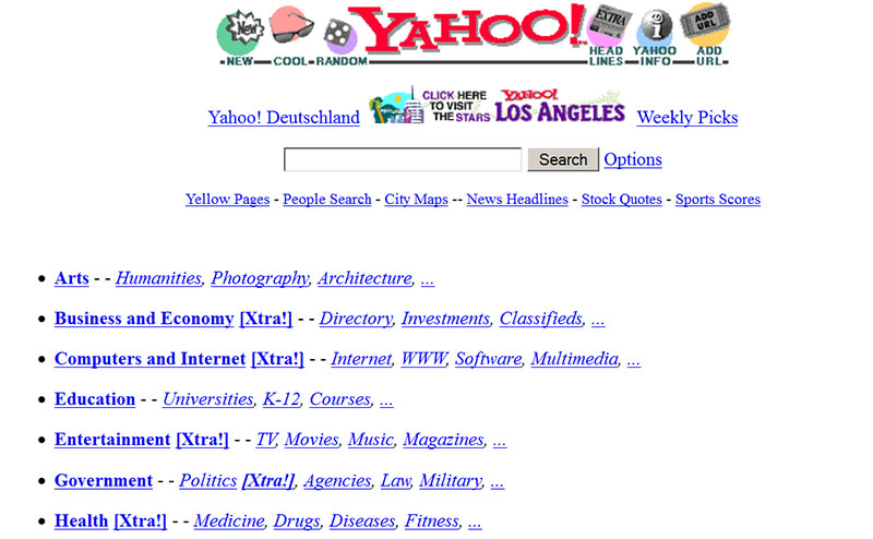 Annuaire Yahoo en 1996